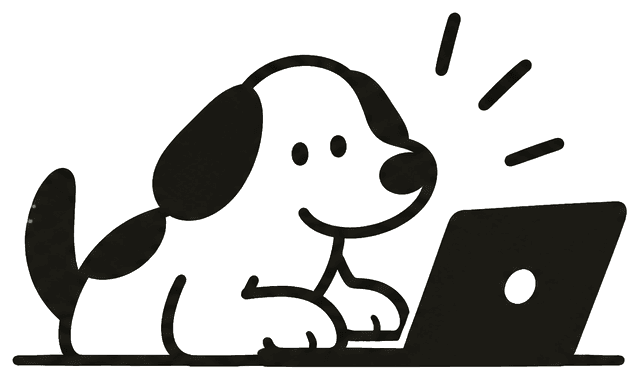 Un perro buscando algo en su portátil