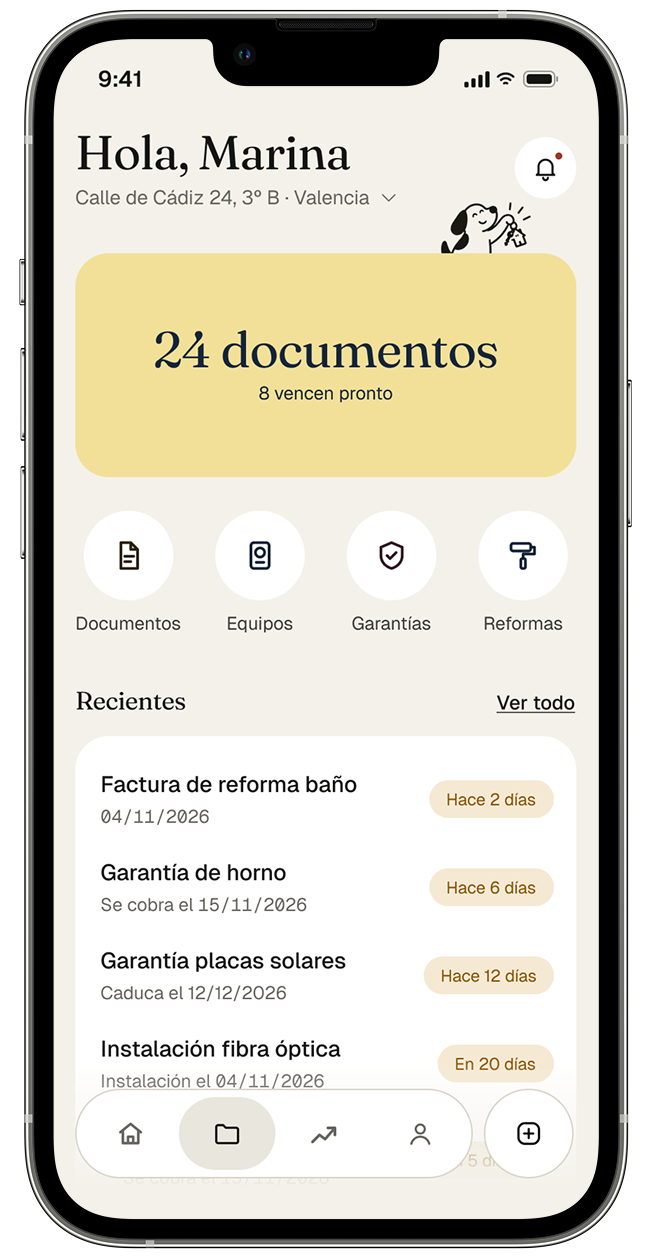 Pantalla de documentos de Hommi: «24 documentos», con los más recientes